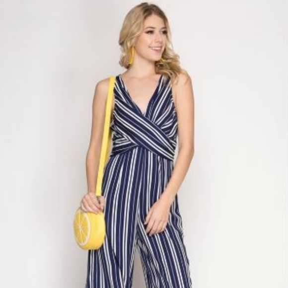 Pants - SLEEVELESS STRIPED JUMPSUIT
